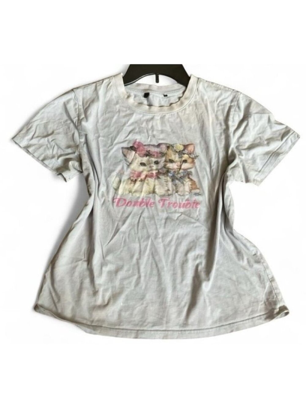 SHEIN Double Trouble Kitten Graphic Baby Tee Light Blue Y2K Coquette Women’s XS